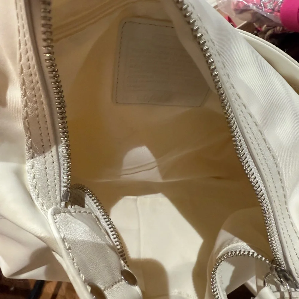 Coach White Nylon Leatherwear Hobo Bag with Tassel